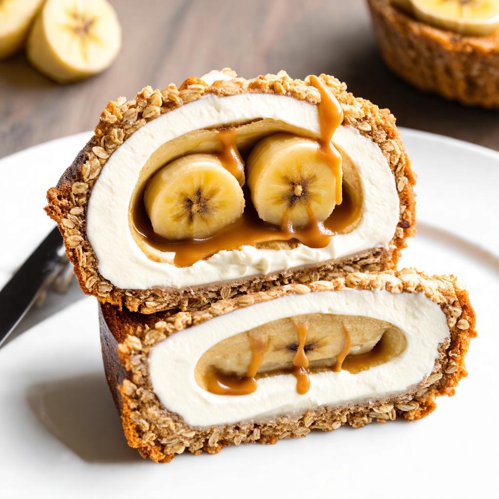 Corte transversal da cestinha de banoffee fit mostrando as camadas de banana, doce de leite e iogurte