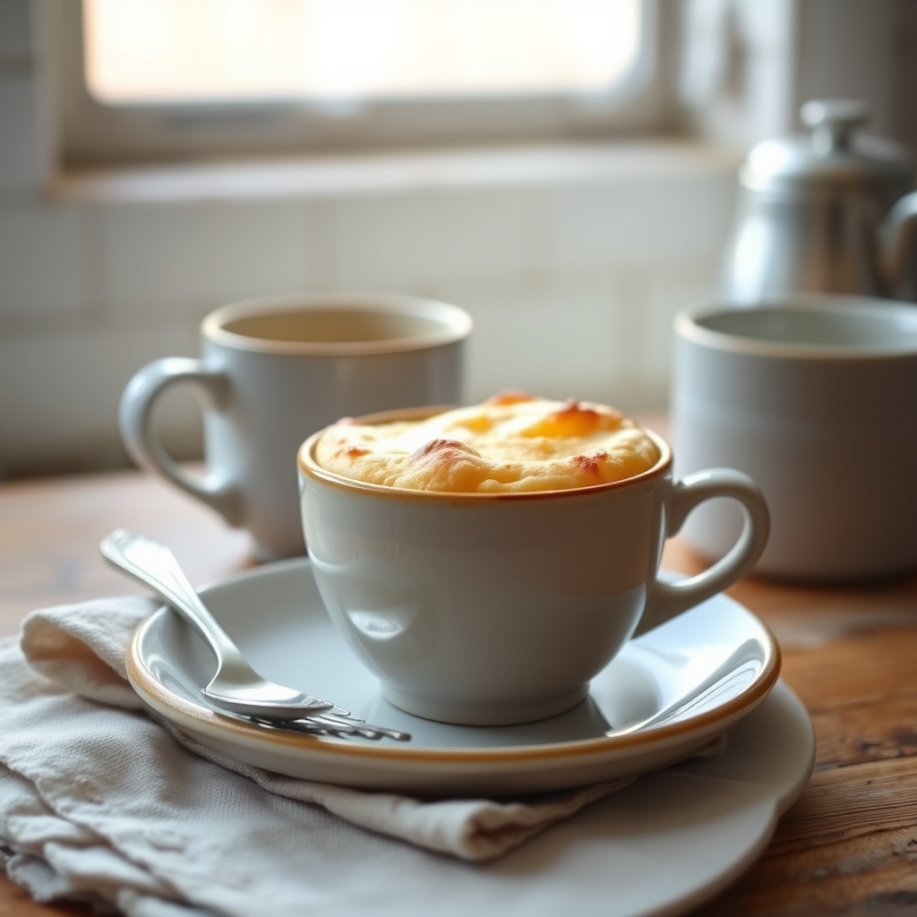 Prato pronto: Bolo de caneca saudável sem açúcar, servido com uma xícara de café