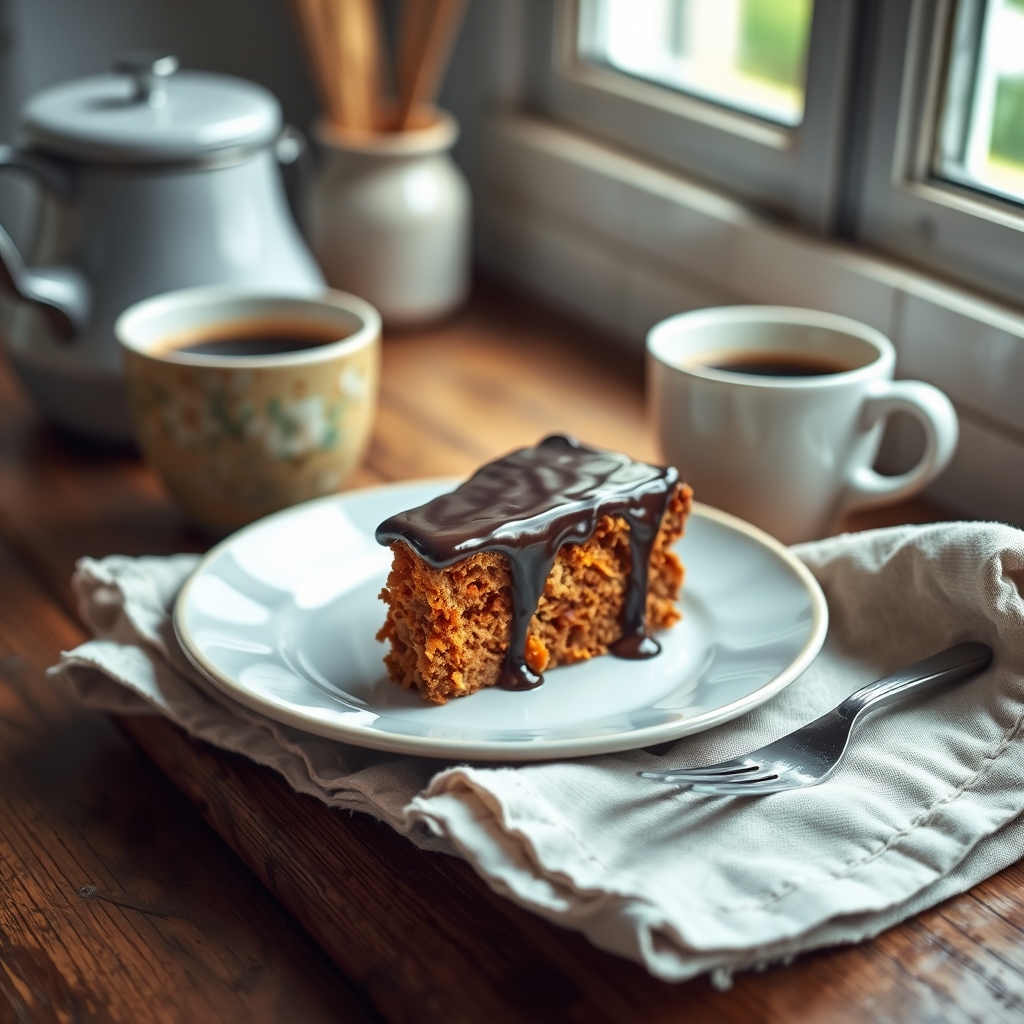 Prato pronto: Bolo de cenoura fit, servido com uma xícara de café