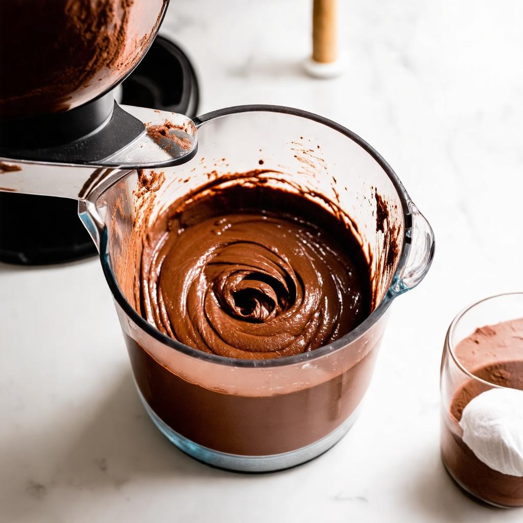Massa de bolo de chocolate sendo batida no liquidificador