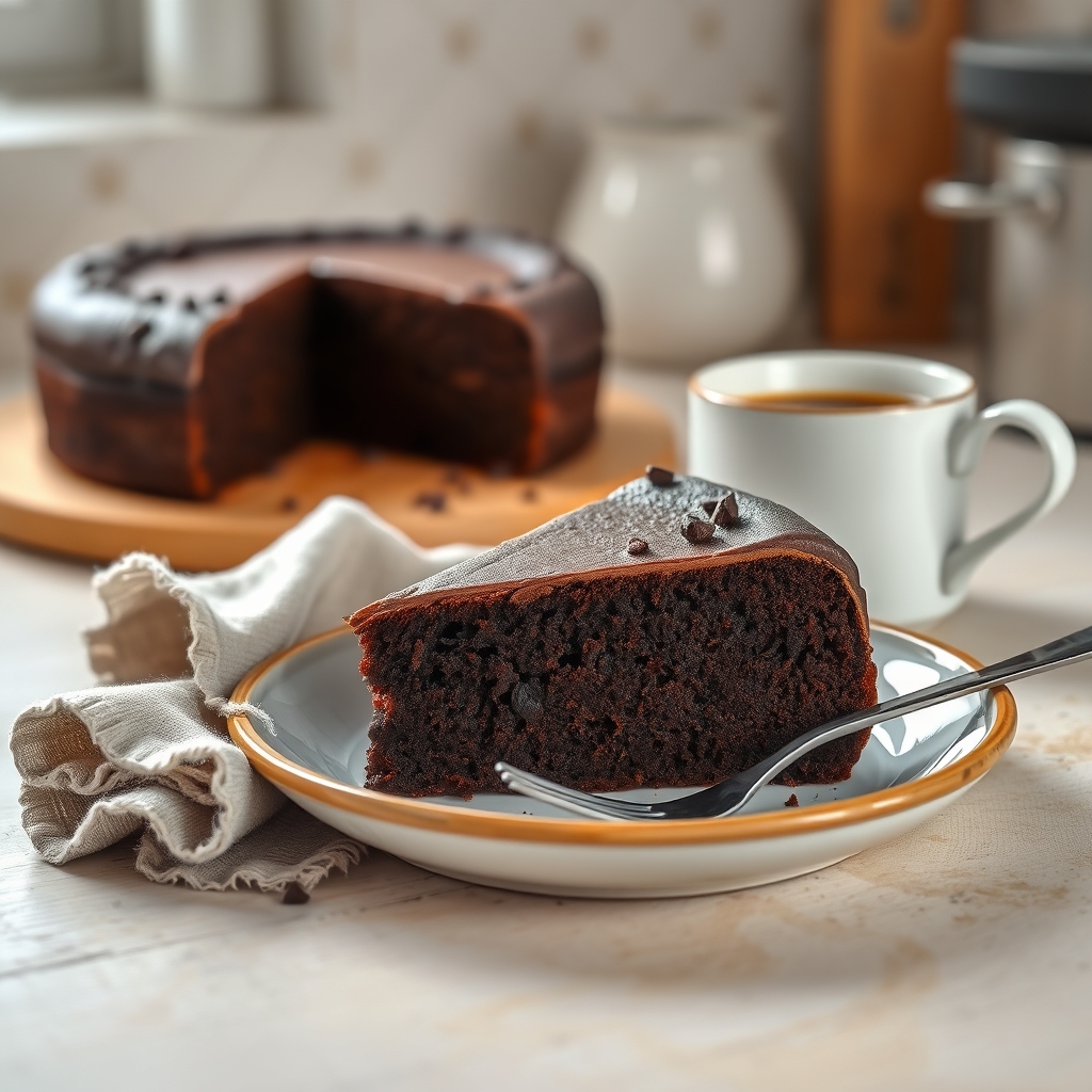 Prato pronto: Bolo de chocolate diet sem açúcar, servido com uma xícara de café