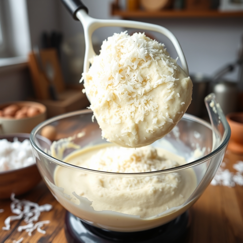 Etapa de preparo: Bolo de coco sem glúten e sem açúcar