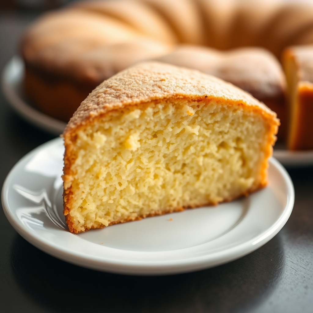 Fatia de bolo de fubá mostrando o miolo fofinho e úmido