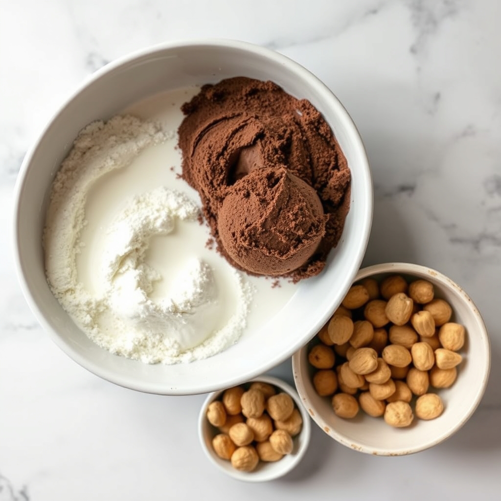Leite em pó, whey protein sabor chocolate e amendoim picado, os ingredientes principais do bombom