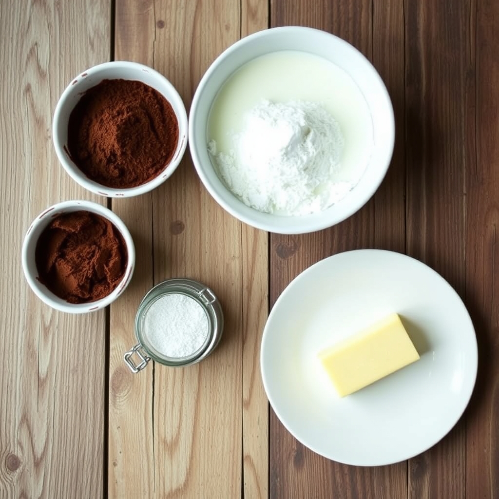 Ingredientes do brigadeiro sem açúcar: cacau em pó, leite em pó, adoçante e margarina separados em potes