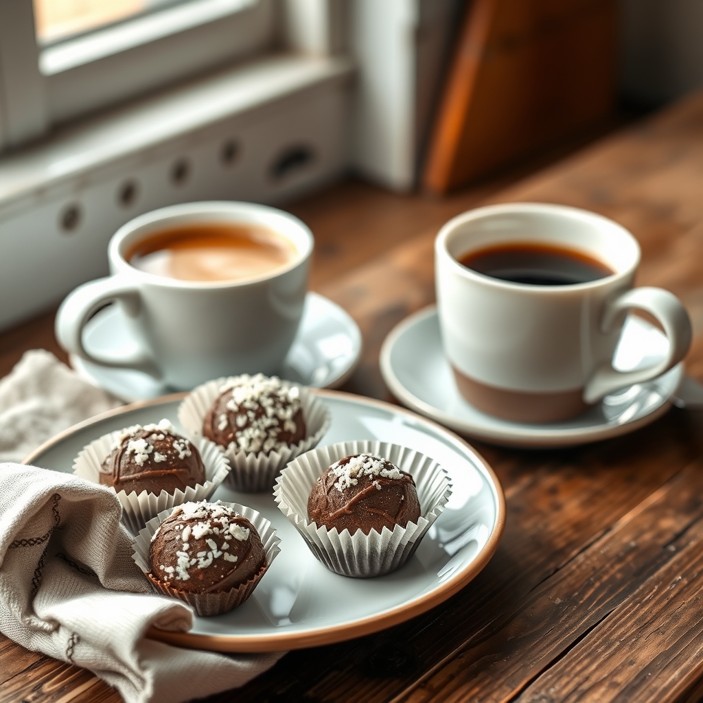 Prato pronto: Brigadeiro fitness sem leite condensado, servido com uma xícara de café