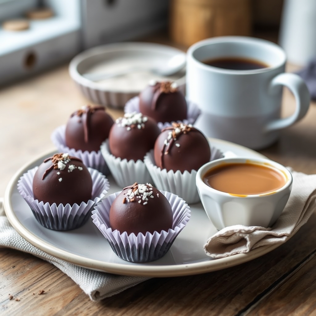 Prato pronto: Brigadeiro low carb, servido com uma xícara de café