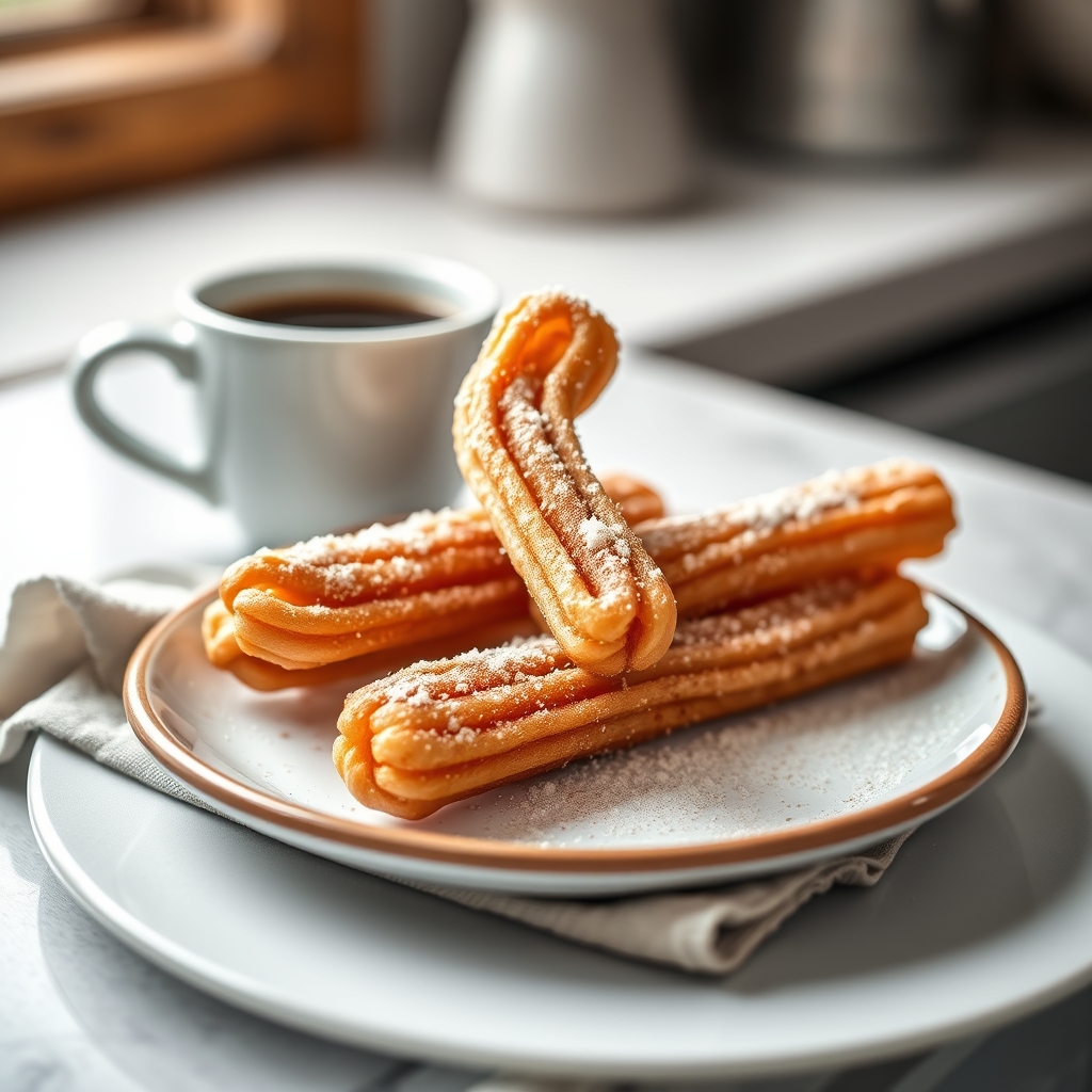 Prato pronto: Churros fit, servido com uma xícara de café