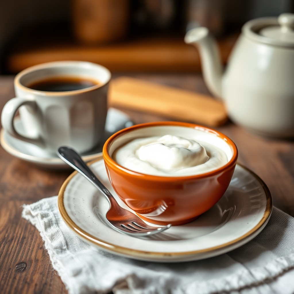 Prato pronto: Cocada cremosa sem açúcar, servido com uma xícara de café