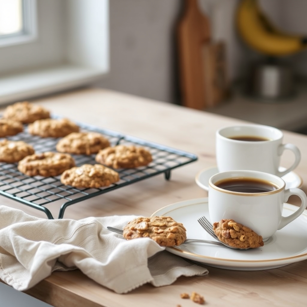 Prato pronto: Cookie de banana 3 ingredientes, servido com uma xícara de café