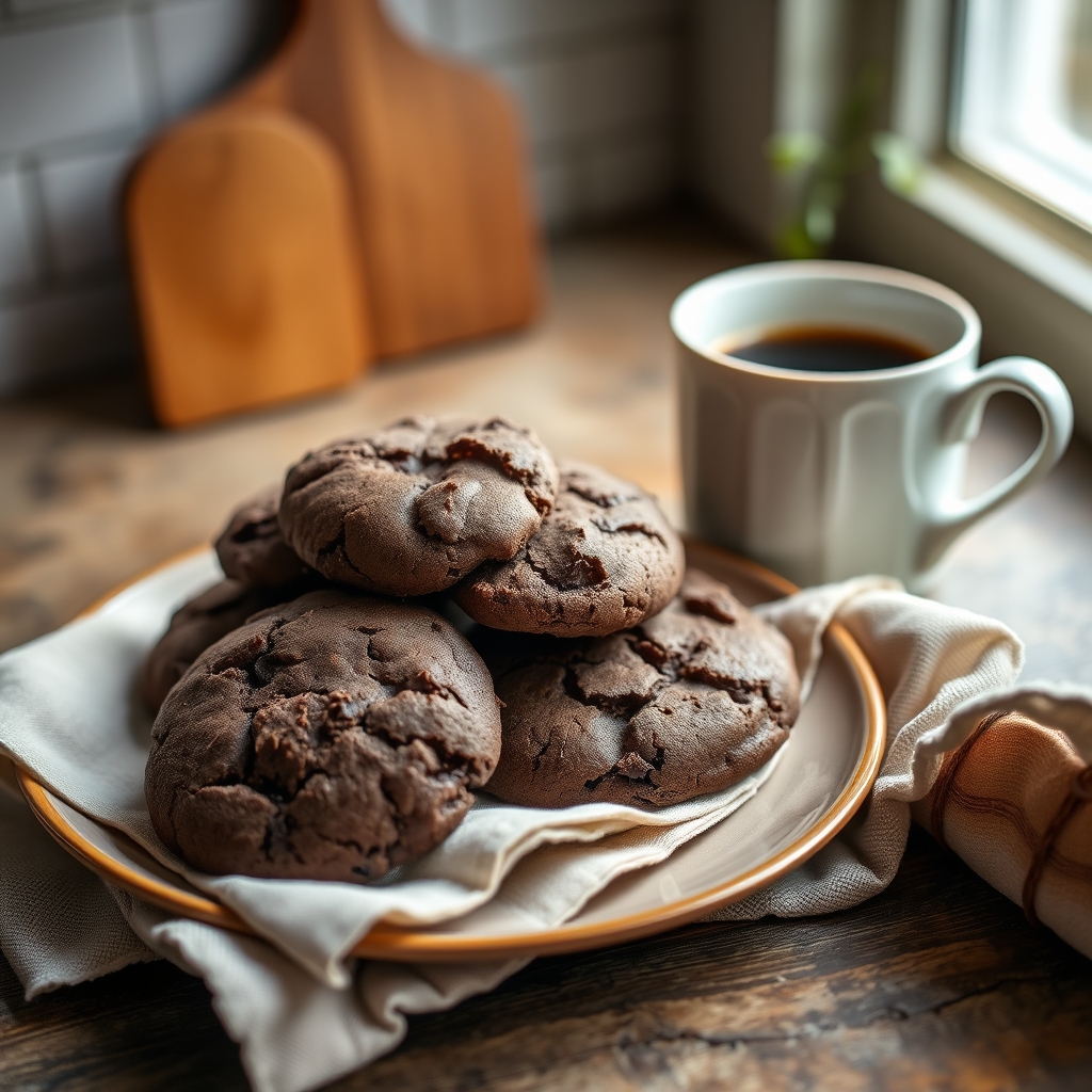 Prato pronto: Cookie de cacau sem açúcar, servido com uma xícara de café