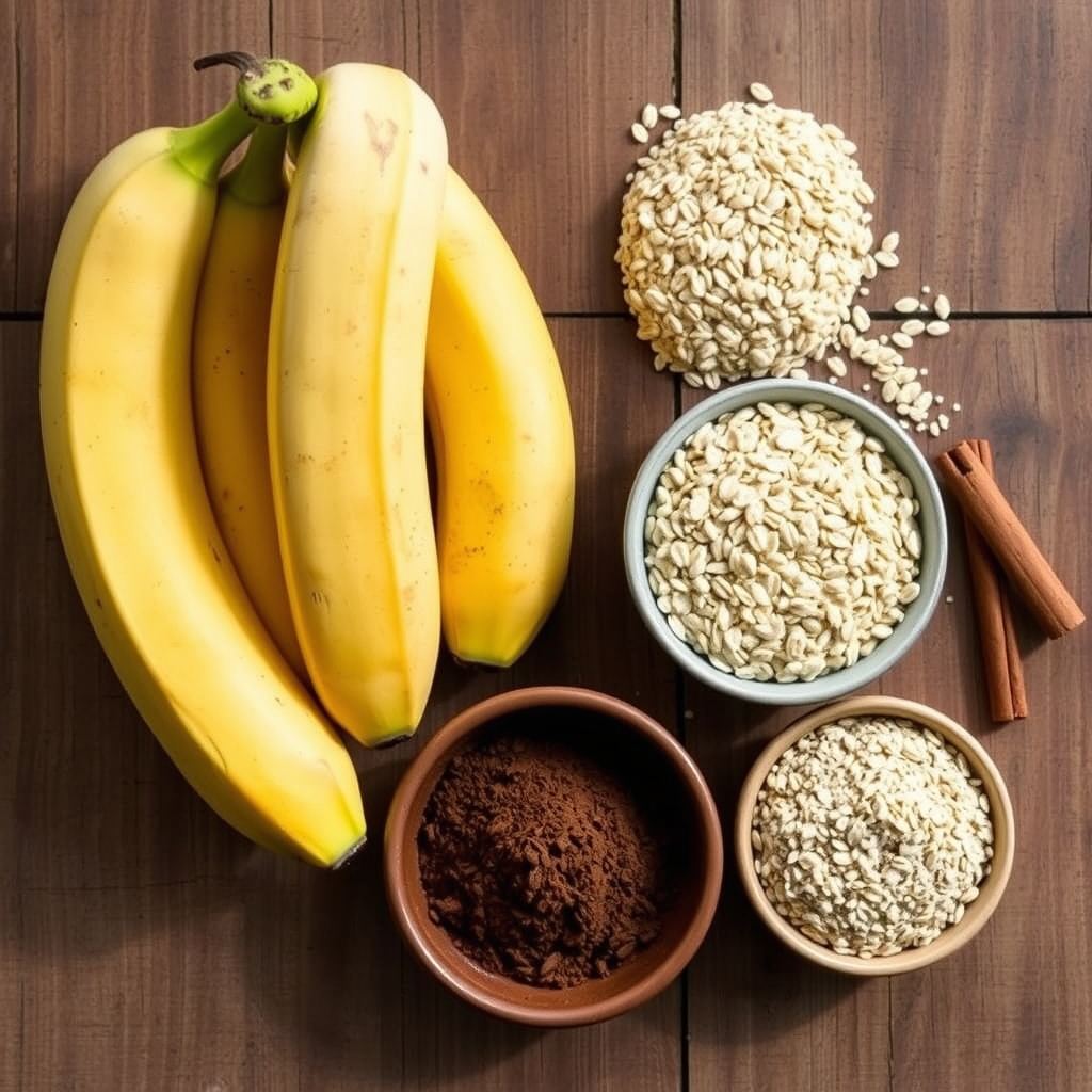Bananas, aveia, cacau em pó e canela, os ingredientes principais dos cookies