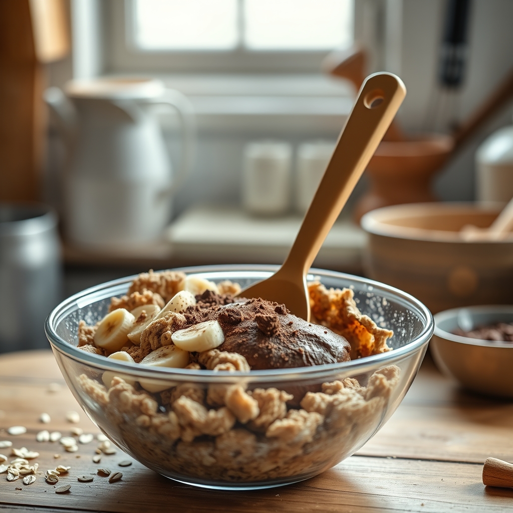 Etapa de preparo: Cookies de banana e aveia com cacau