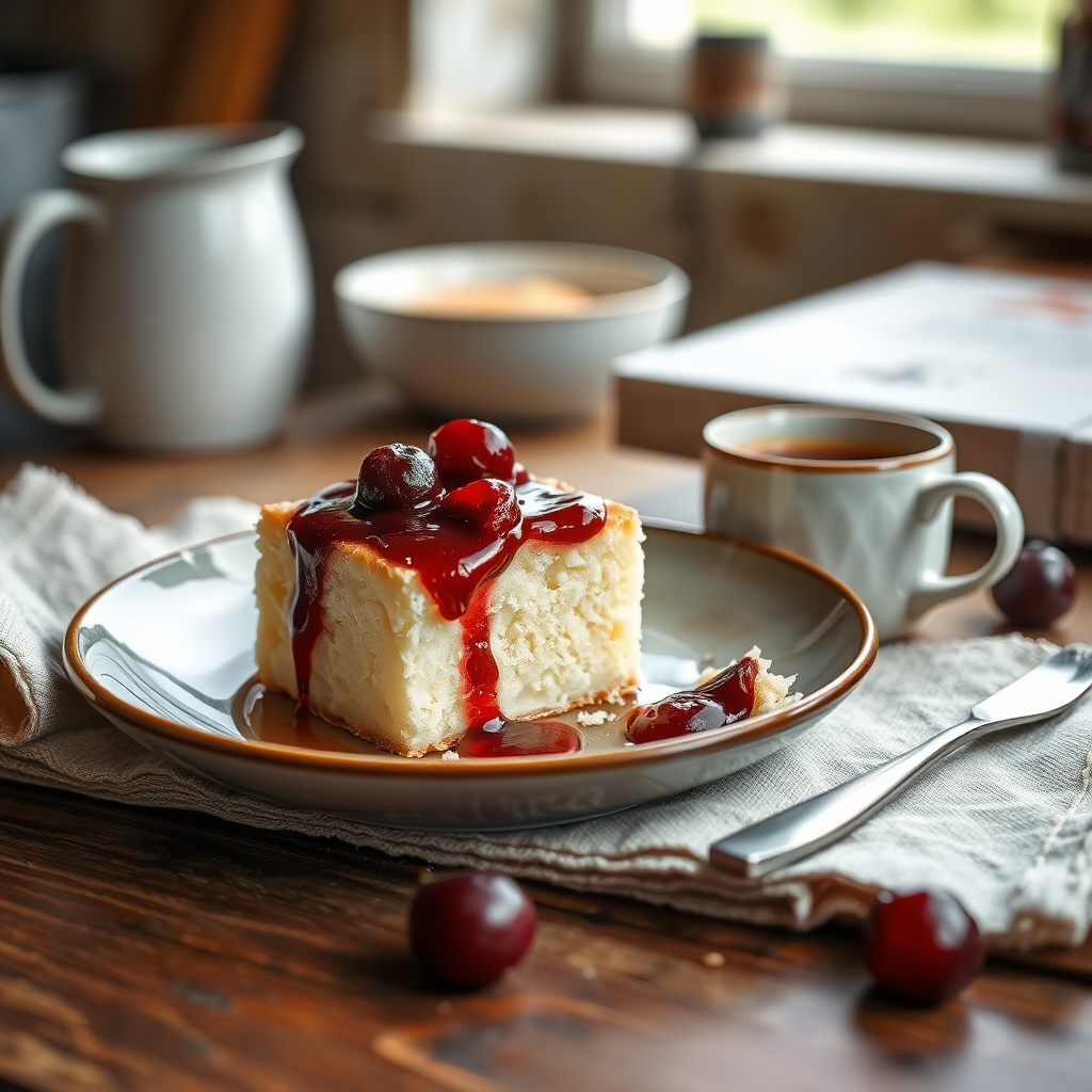 Prato pronto: Manjar diet, servido com uma xícara de café
