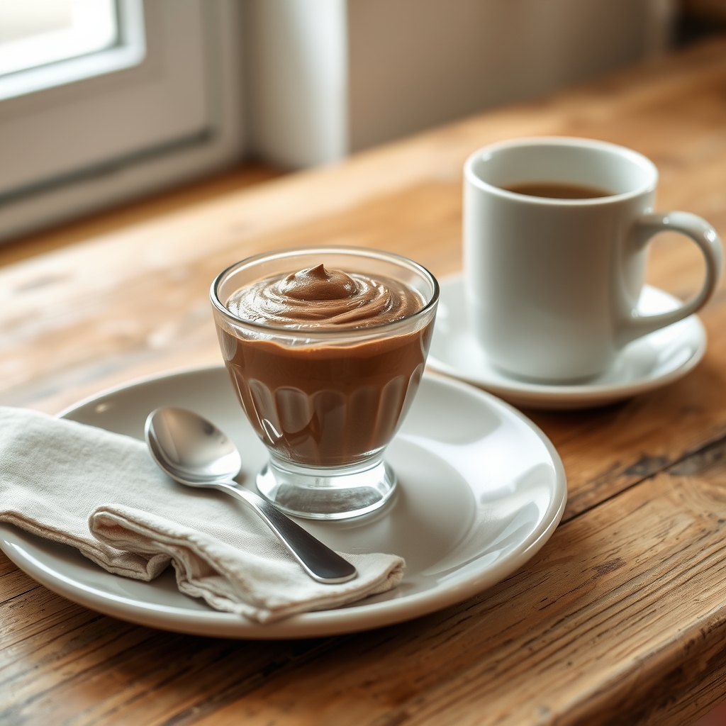 Prato pronto: Mousse de abacate fit, servido com uma xícara de café