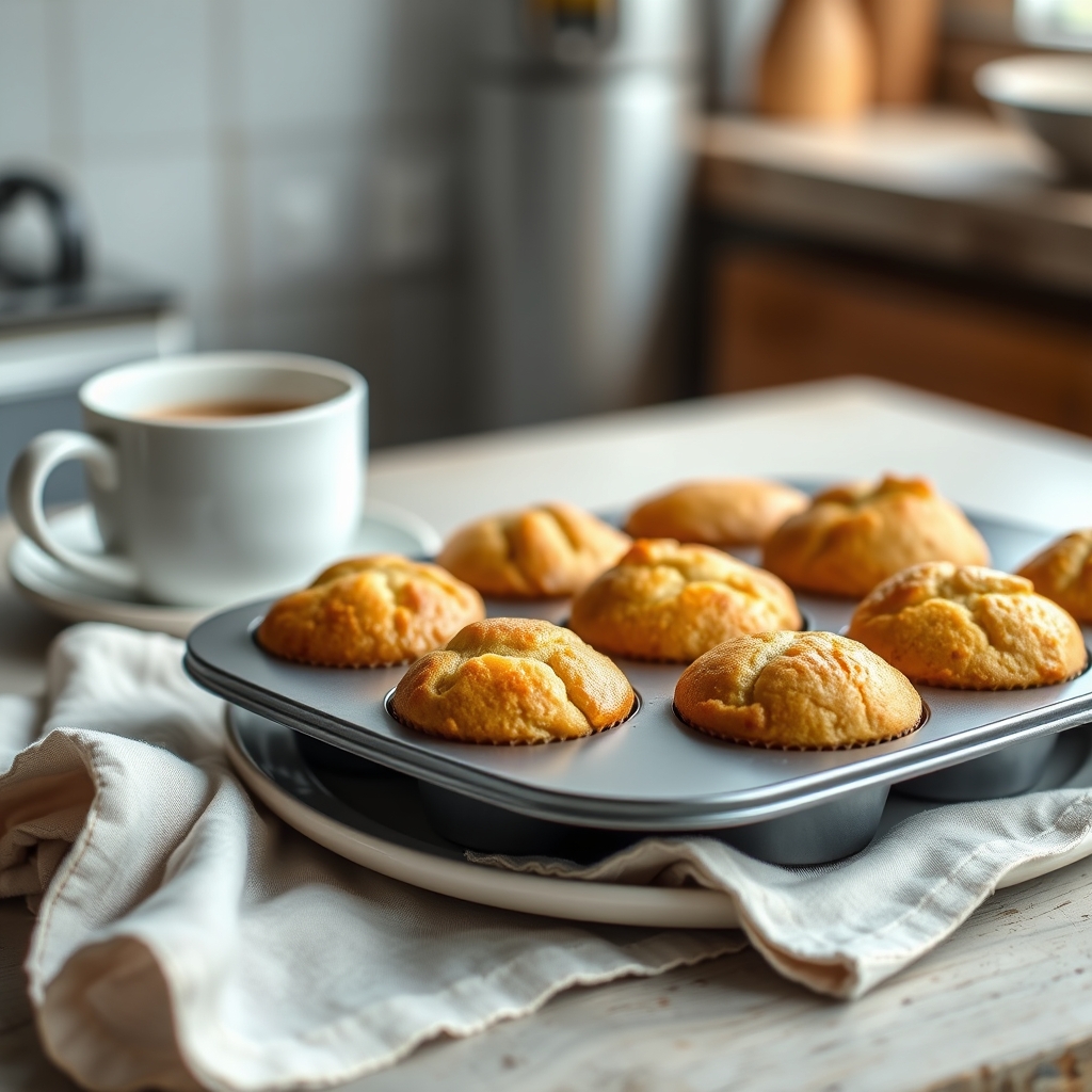 Prato pronto: Muffin de banana sem açúcar, servido com uma xícara de café