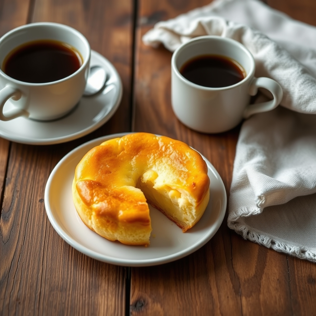 Pamonha diet servida com café, cortada ao meio