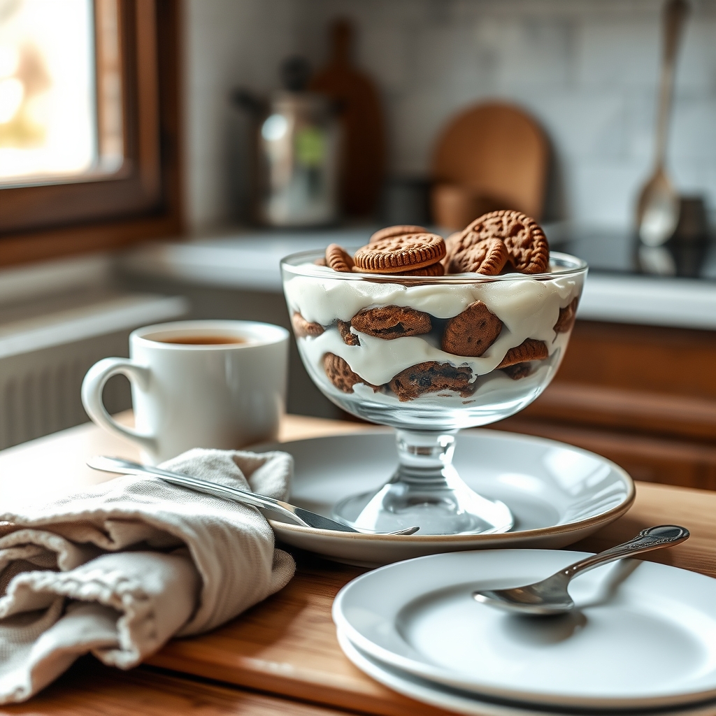 Prato pronto: Pavê low carb, servido com uma xícara de café