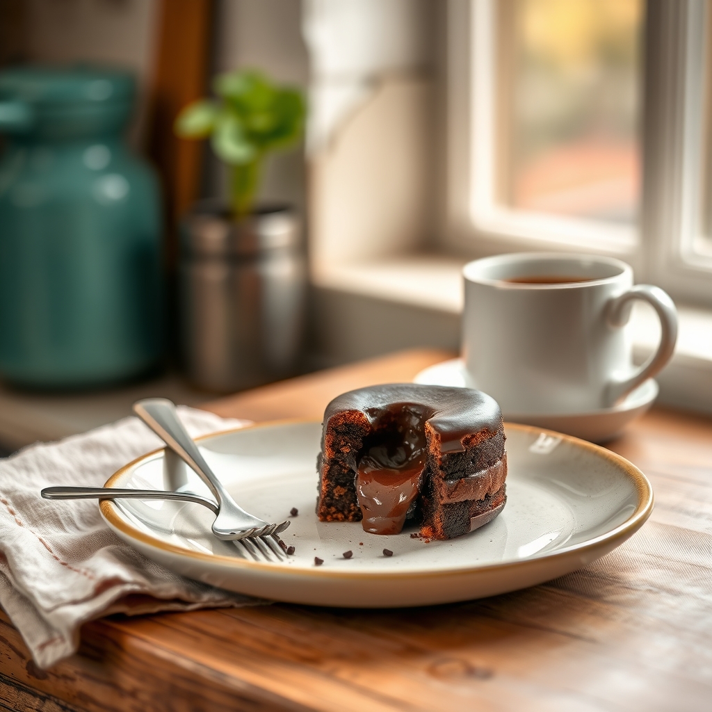 Prato pronto: Petit gâteau low carb, servido com uma xícara de café