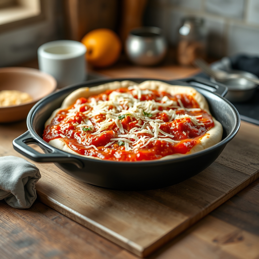 Etapa de preparo: Pizza de frigideira low carb
