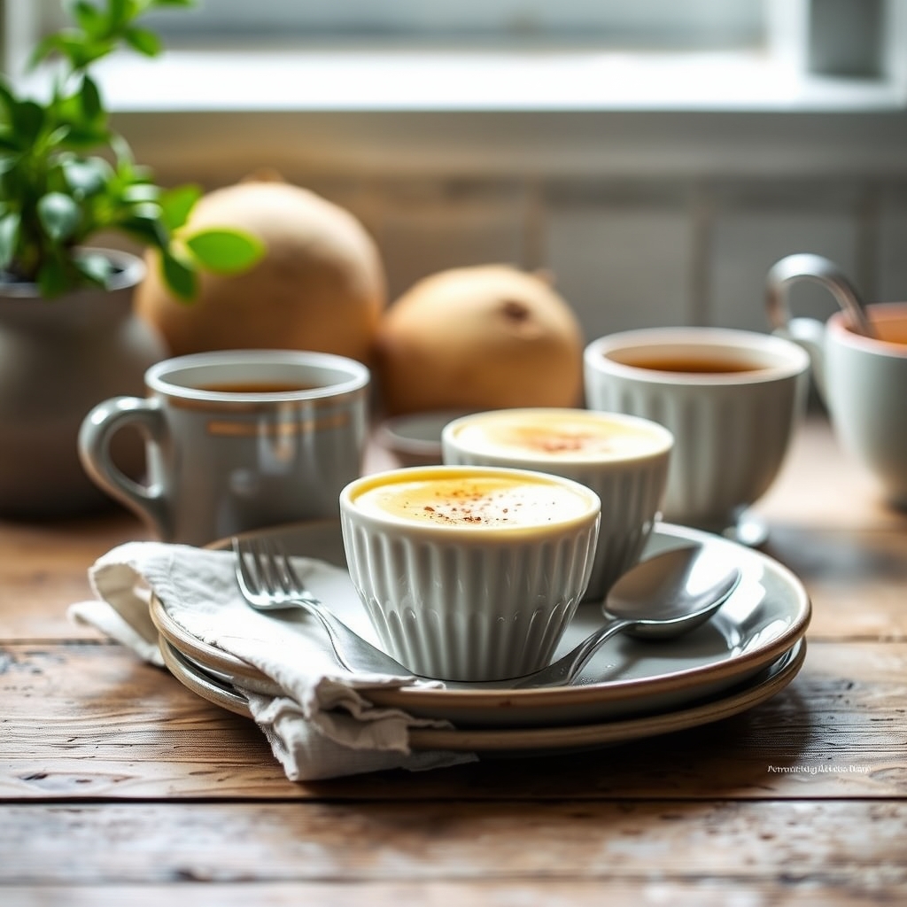 Prato pronto: Quindim low carb, servido com uma xícara de café